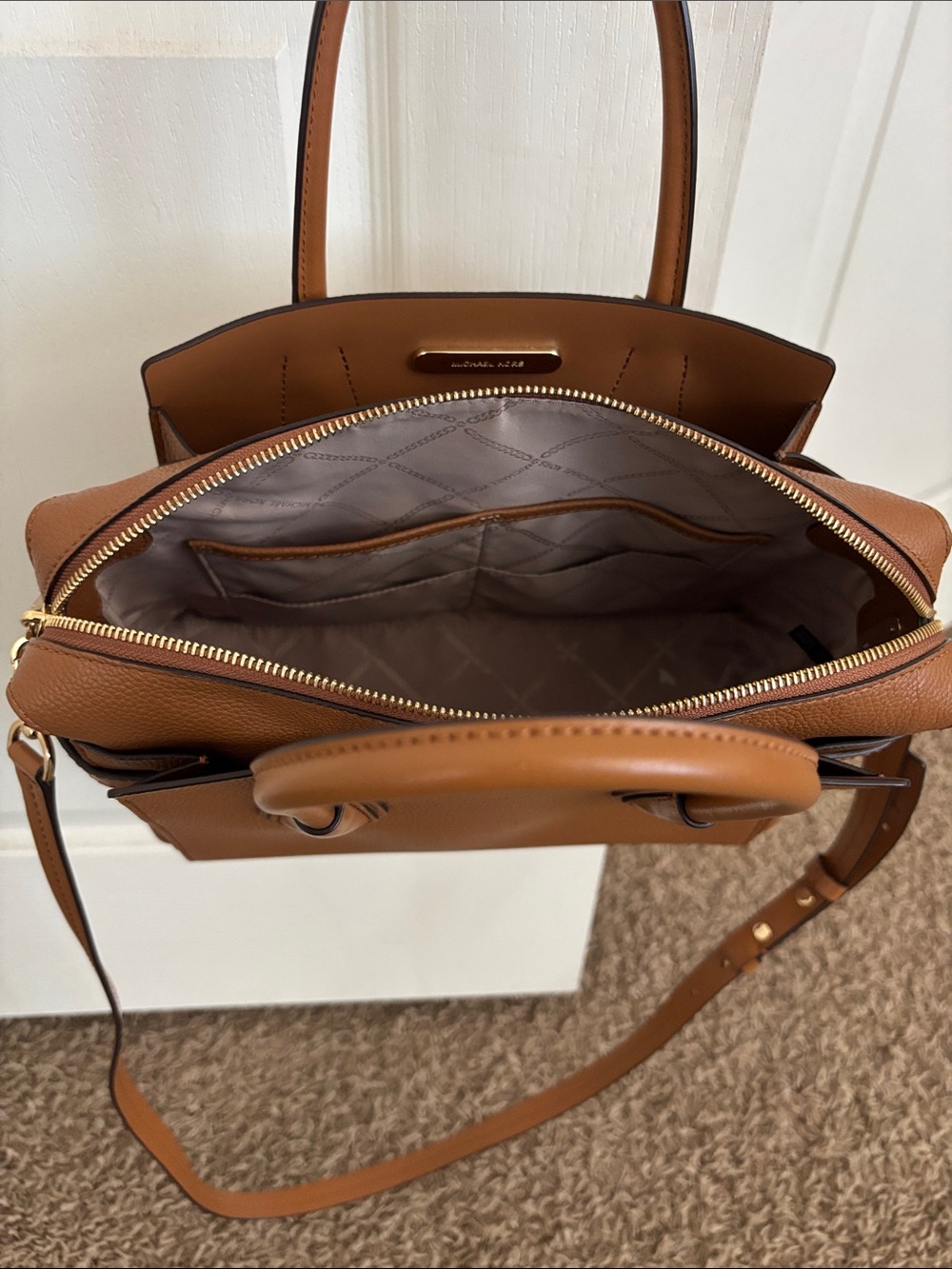 Michael Kors Brown Pebbled Leather Satchel with Gold Hardware - Picture 3 of 7